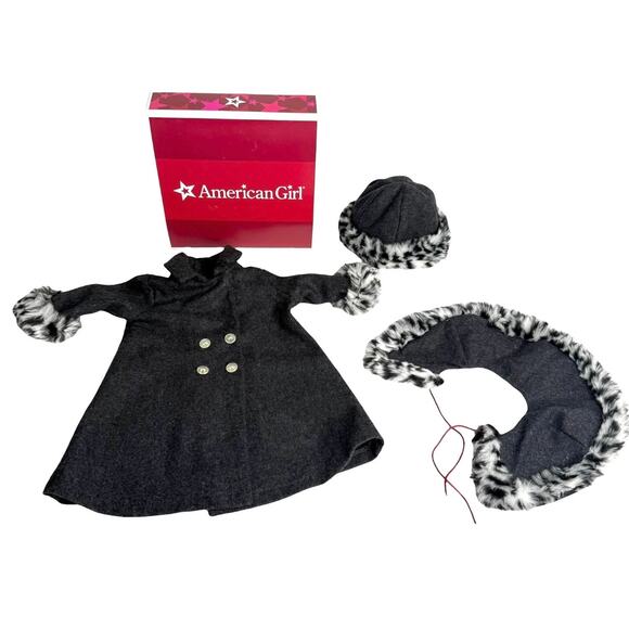 American Girl Doll Nellie Holiday Coat Woolen Hat Faux Fur Animal Print Cape Box - Picture 2 of 9